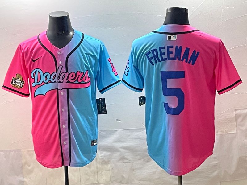 Men Los Angeles Dodgers 5 Freeman Blue pink Game 2025 Nike MLB Jersey style 007